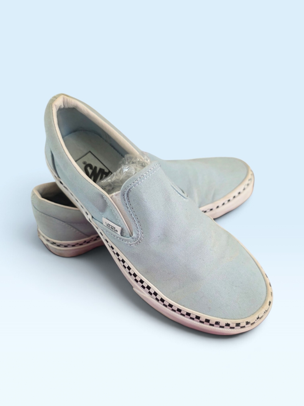 Vans Classic Slip-On Check Foxing Cool Blue - Men’s 7 / Women’s 8.5